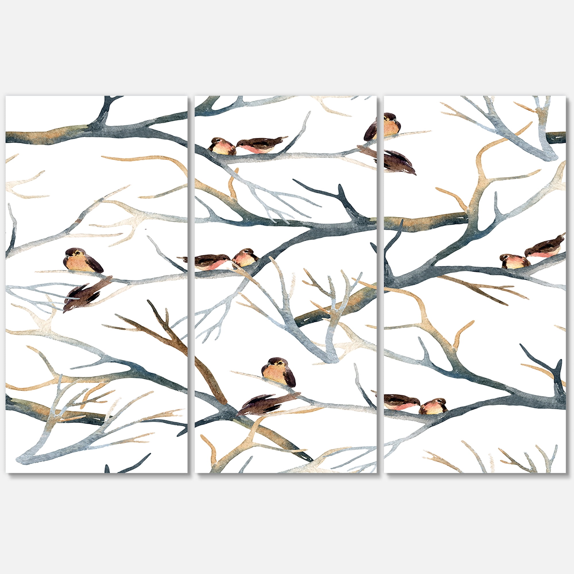 Designart ' Little Birds Sitting On The Tree Branches I ' Traditional Canvas Wall Art Print