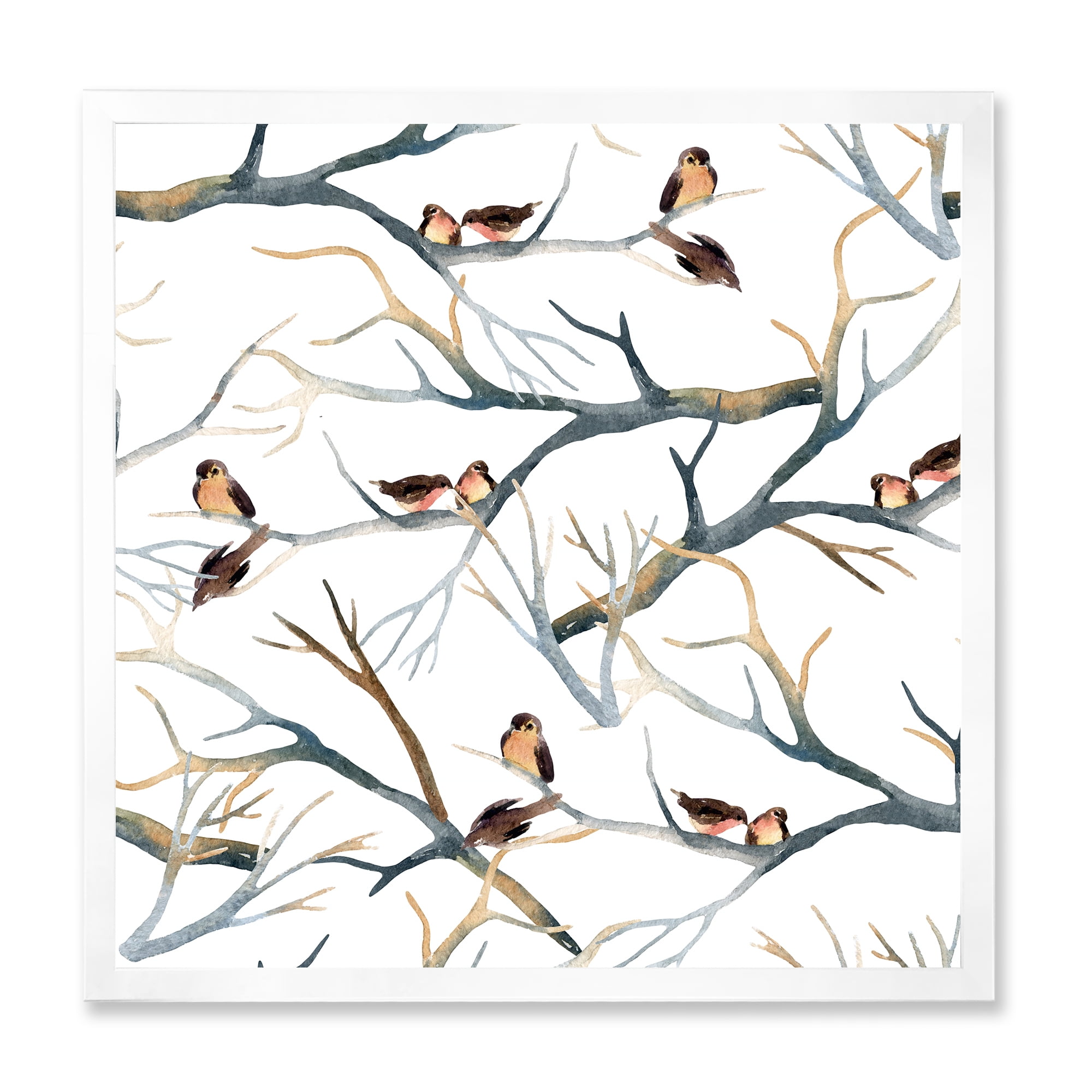 Designart 'Little Birds Sitting On The Tree Branches I' Traditional Framed Art Print