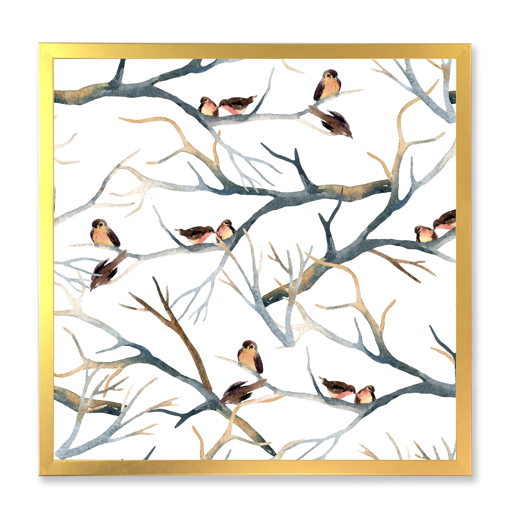 Designart 'Little Birds Sitting On The Tree Branches I' Traditional Framed Art Print