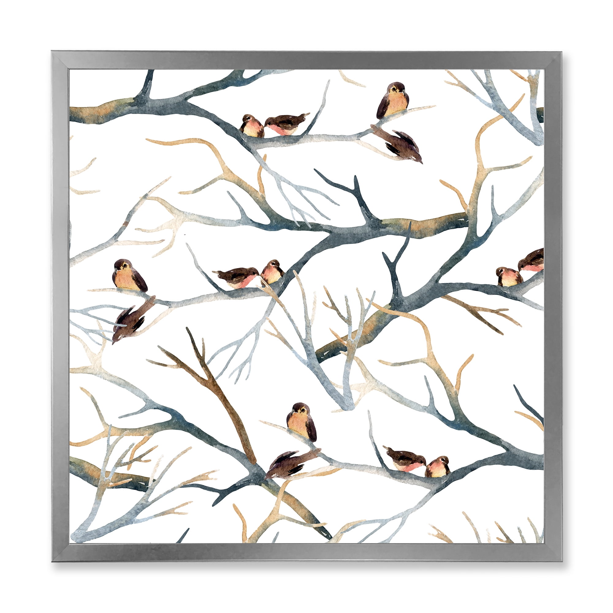 Designart 'Little Birds Sitting On The Tree Branches I' Traditional Framed Art Print