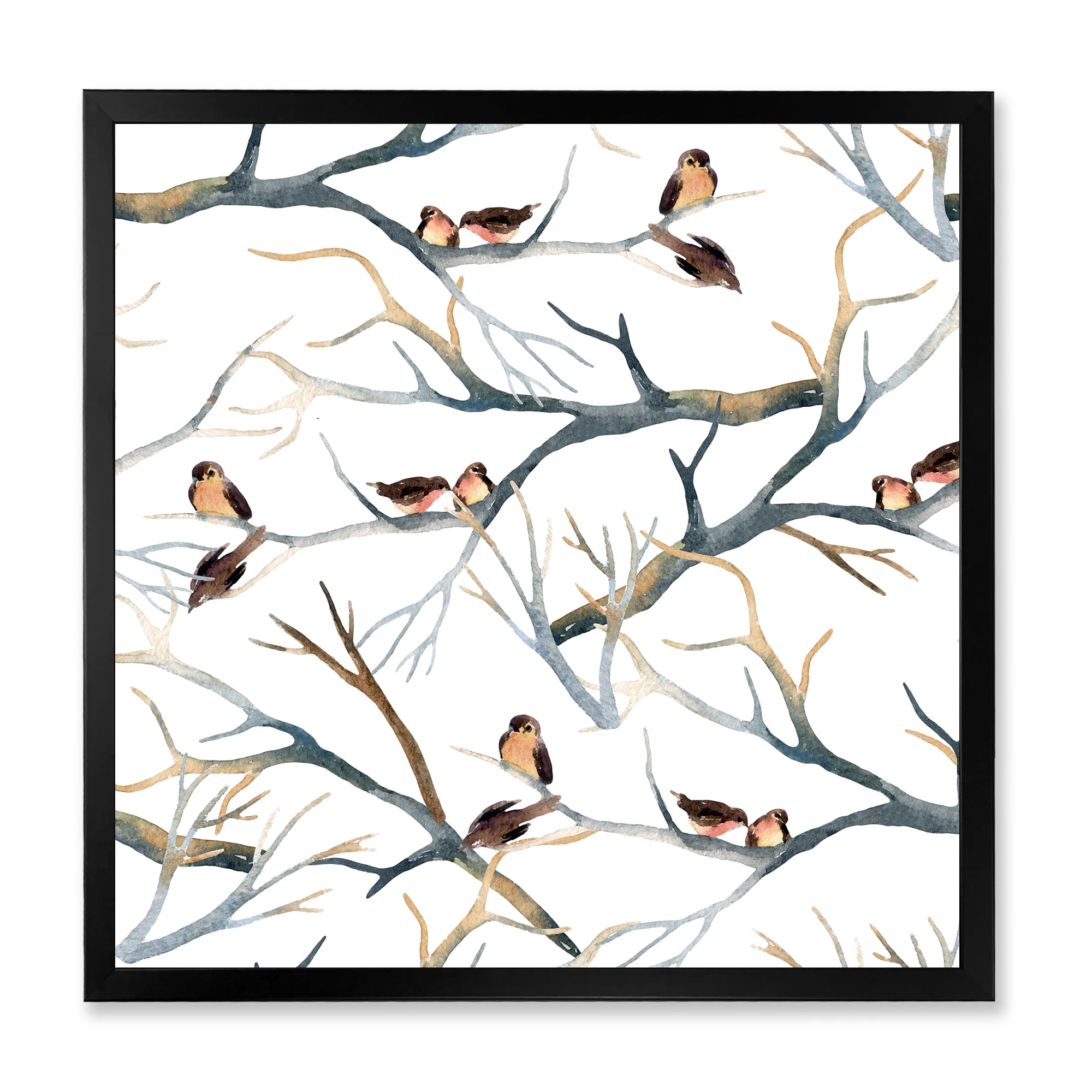 Designart 'Little Birds Sitting On The Tree Branches I' Traditional Framed Art Print