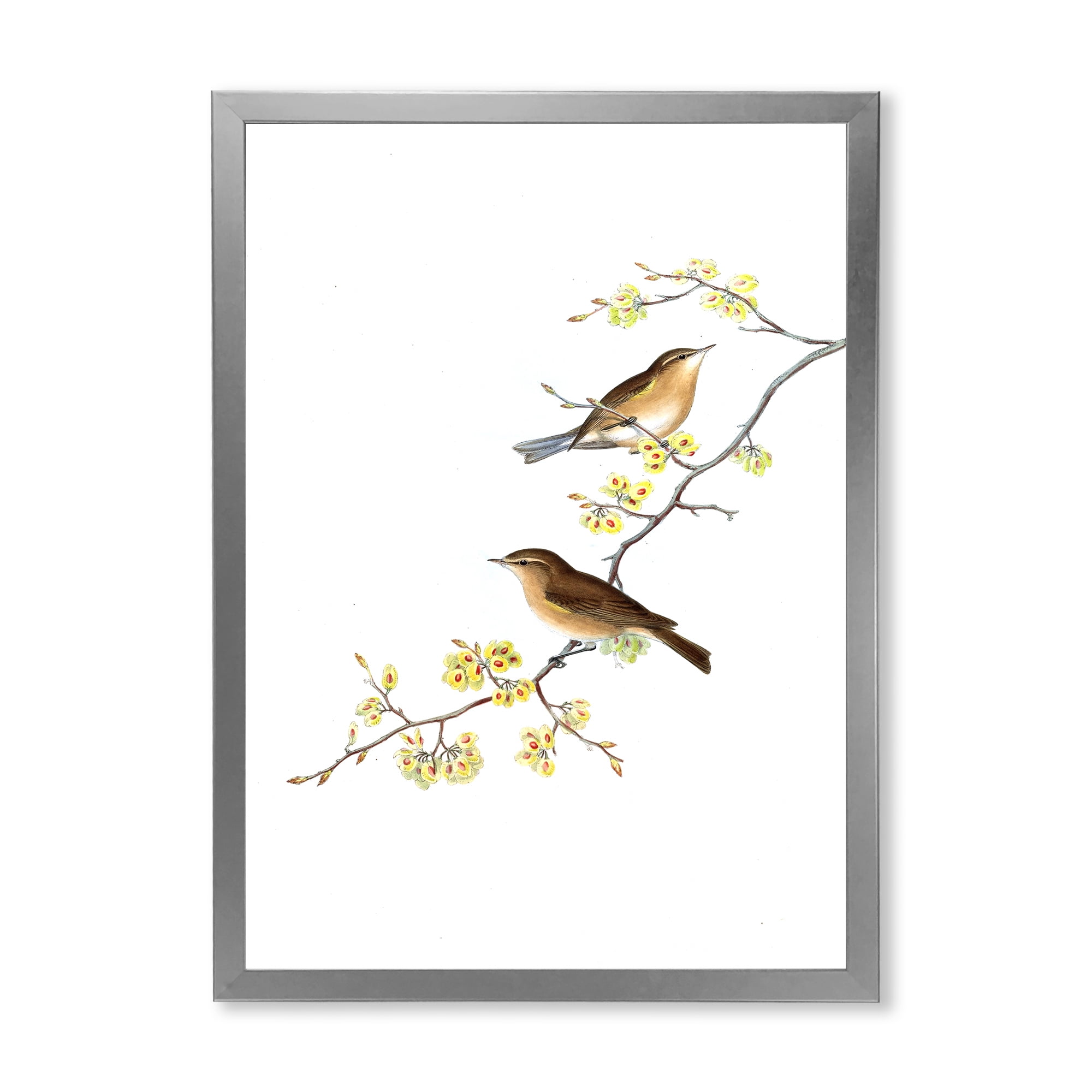 Designart 'Little Birds Sitting On The Tree Branches II' Traditional Framed Art Print