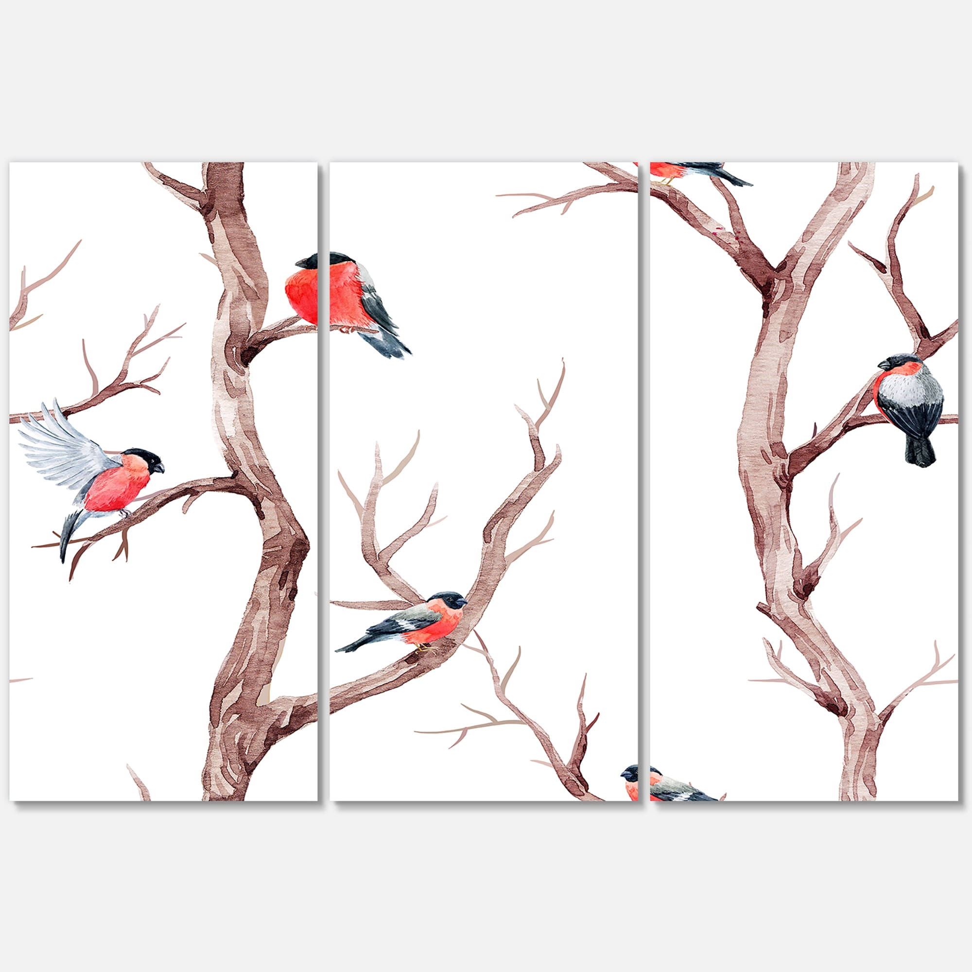 Designart ' Little Birds Sitting On The Tree Branches III ' Traditional Canvas Wall Art Print