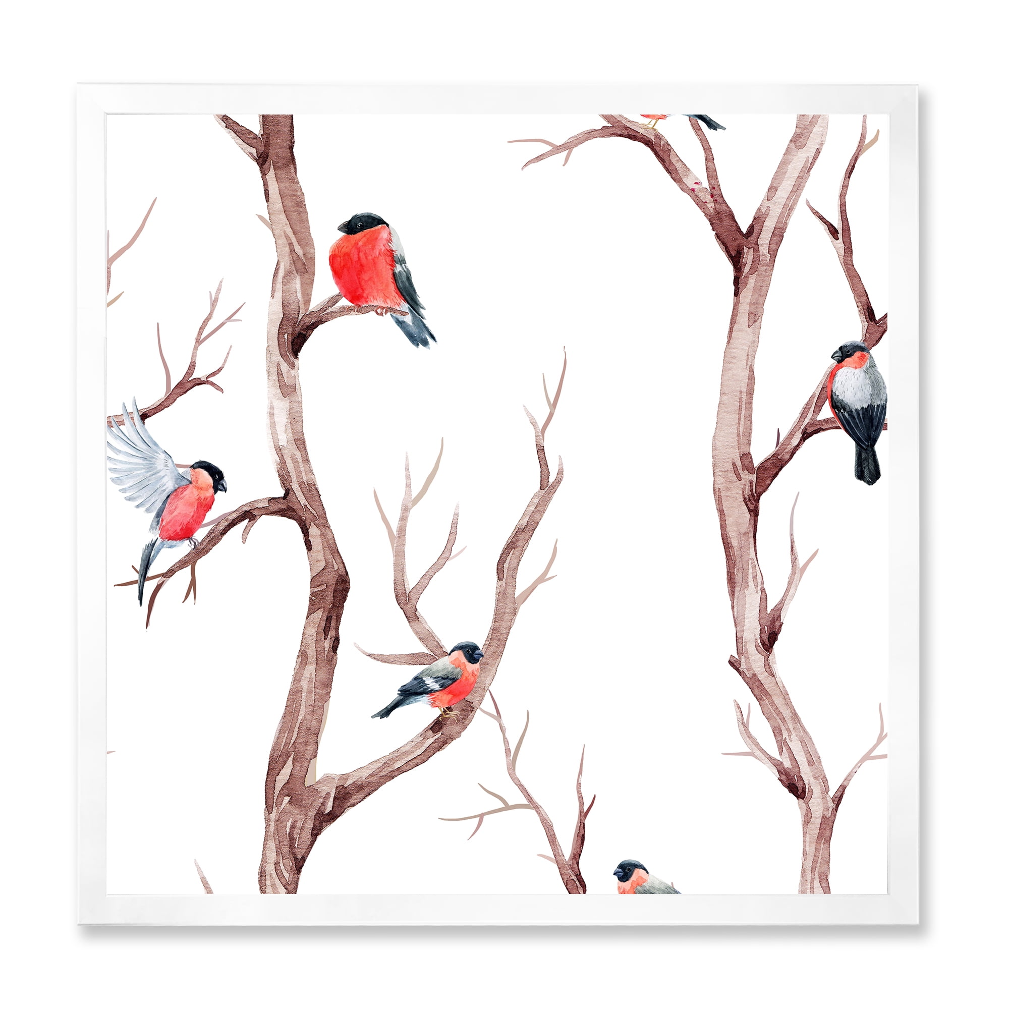 Designart 'Little Birds Sitting On The Tree Branches III' Traditional Framed Art Print