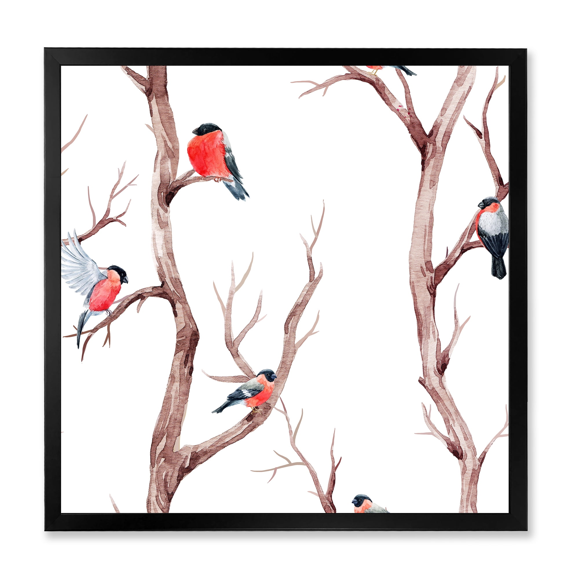 Designart 'Little Birds Sitting On The Tree Branches III' Traditional Framed Art Print