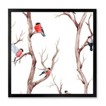 Designart 'Little Birds Sitting On The Tree Branches III' Traditional Framed Art Print