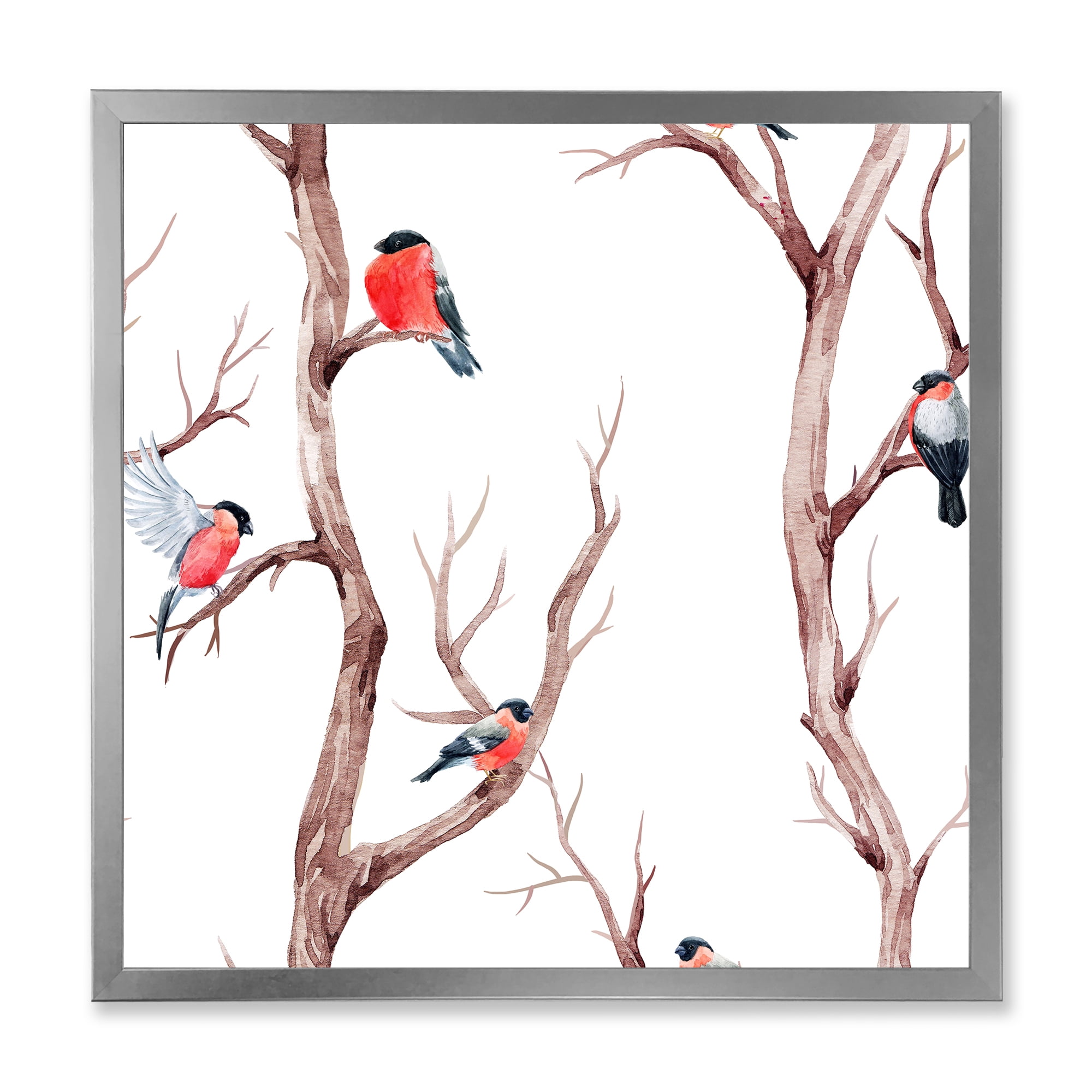 Designart 'Little Birds Sitting On The Tree Branches III' Traditional Framed Art Print