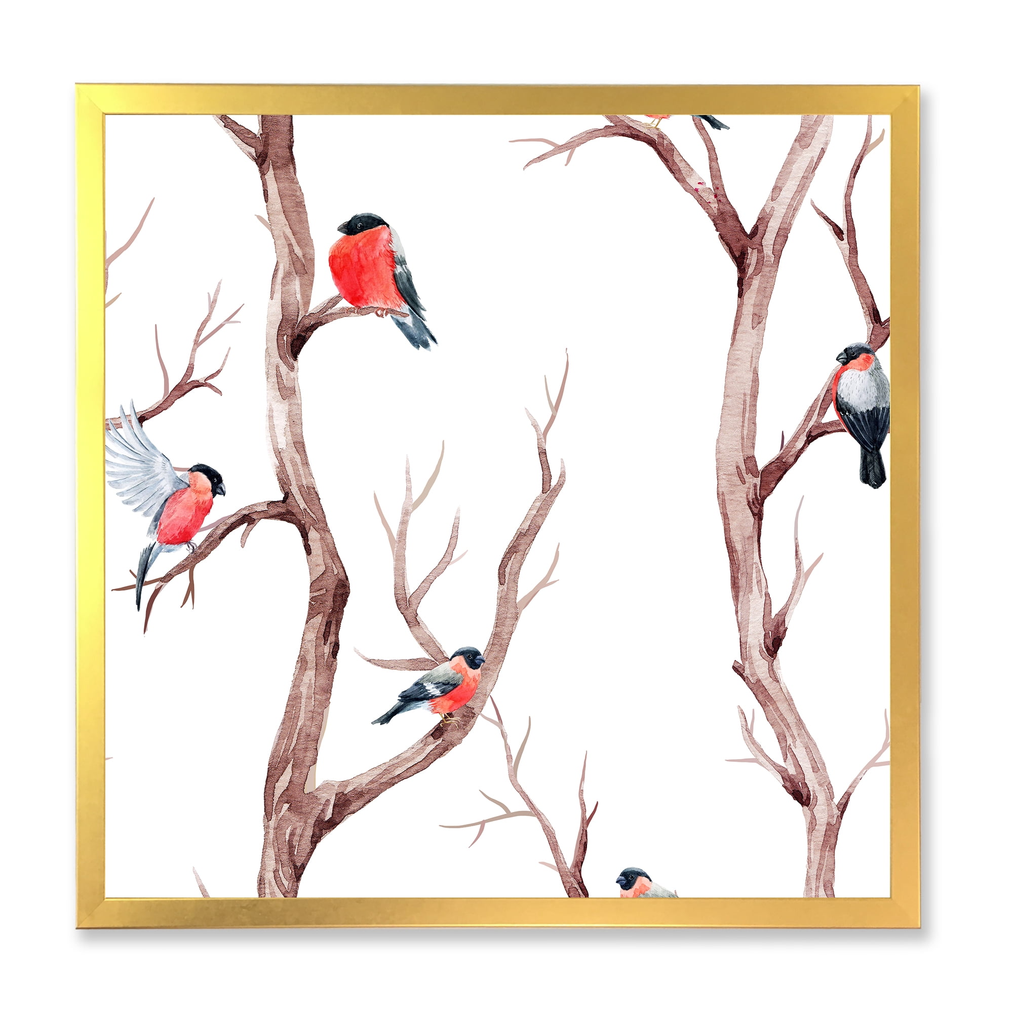 Designart 'Little Birds Sitting On The Tree Branches III' Traditional Framed Art Print