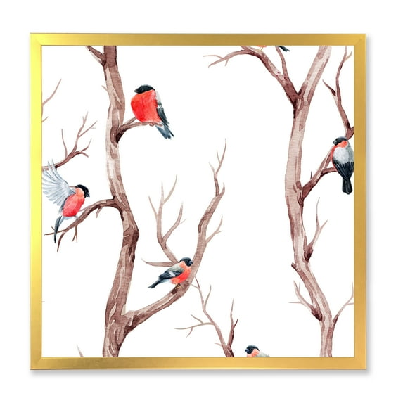 Designart 'Little Birds Sitting On The Tree Branches III' Traditional Framed Art Print