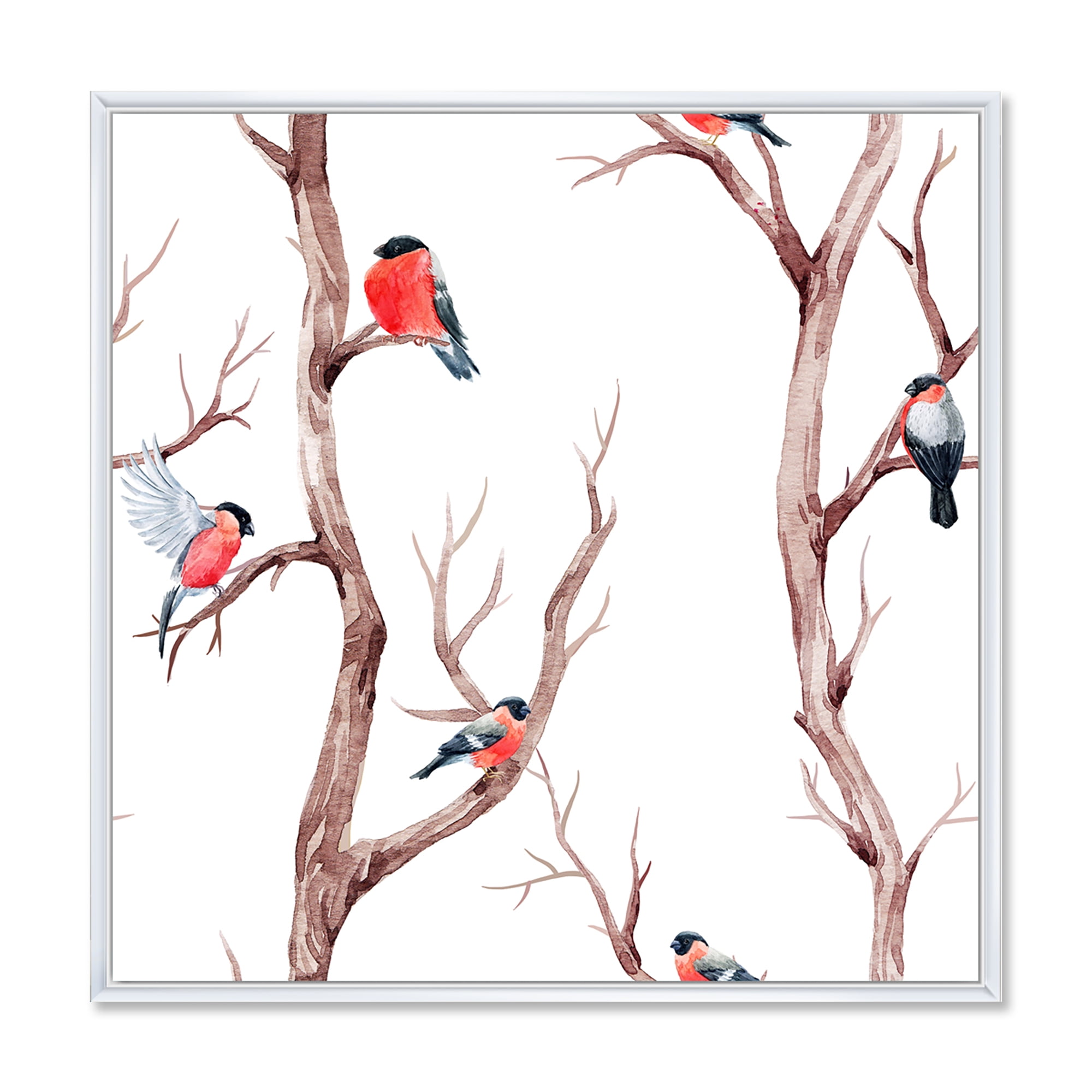 Designart 'Little Birds Sitting On The Tree Branches III' Traditional Framed Canvas Wall Art Print