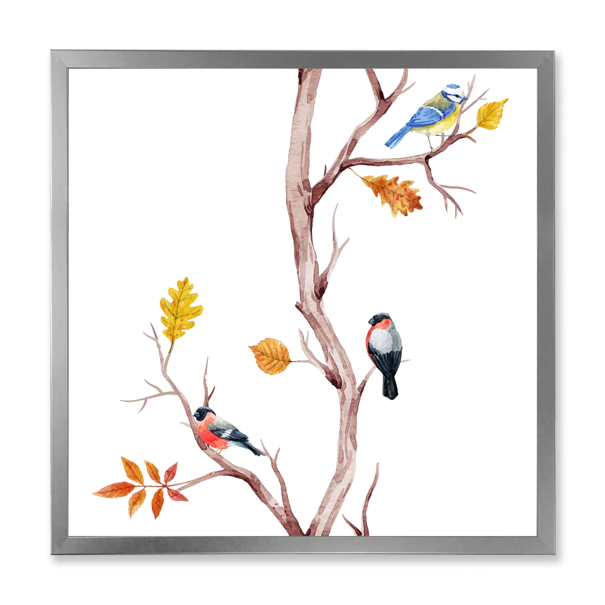 Designart 'Little Birds Sitting On The Tree Branches IV' Traditional Framed Art Print