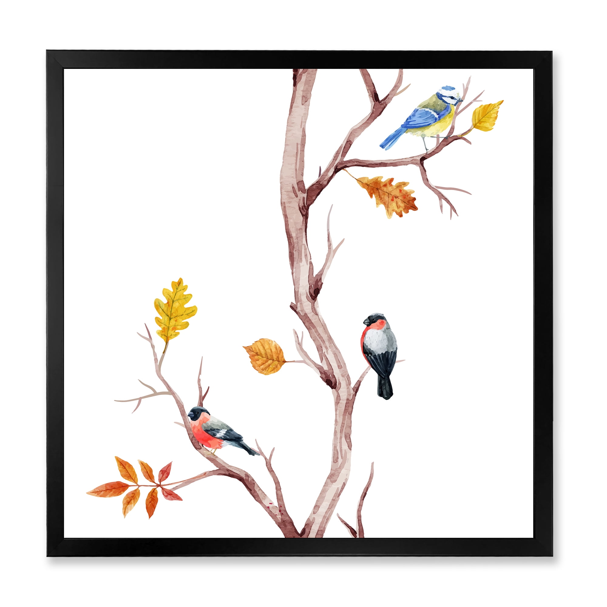 Designart 'Little Birds Sitting On The Tree Branches IV' Traditional Framed Art Print