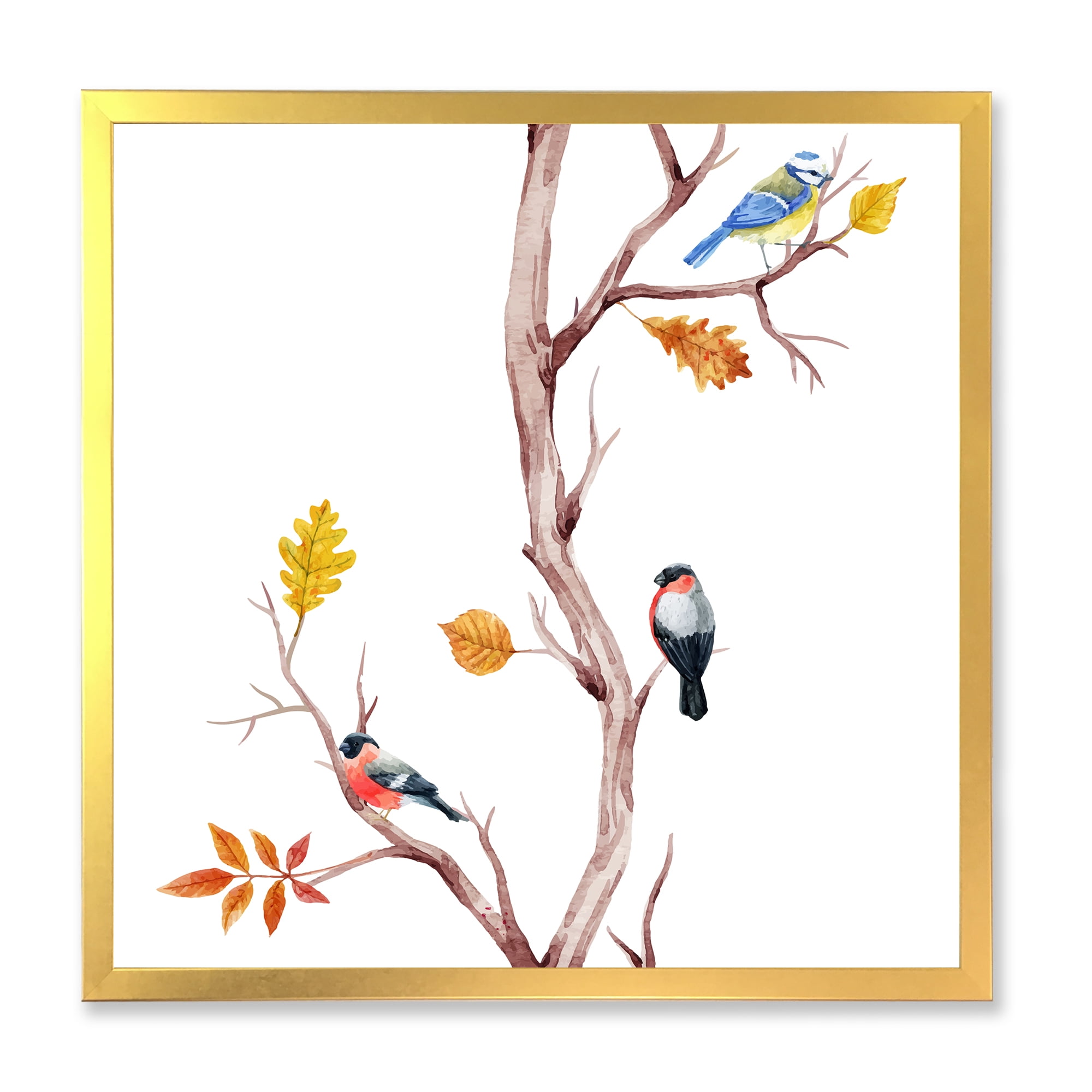 Designart 'Little Birds Sitting On The Tree Branches IV' Traditional Framed Art Print