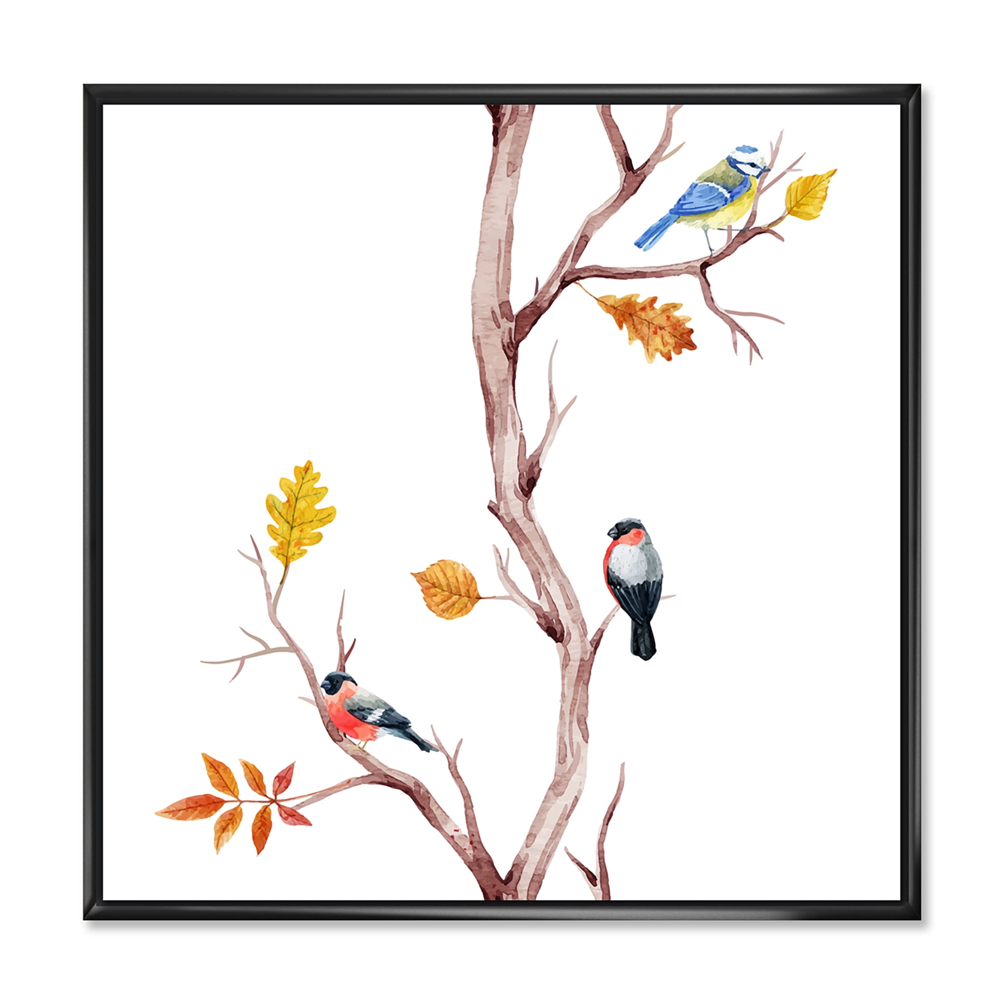 Designart 'Little Birds Sitting On The Tree Branches IV' Traditional Framed Canvas Wall Art Print
