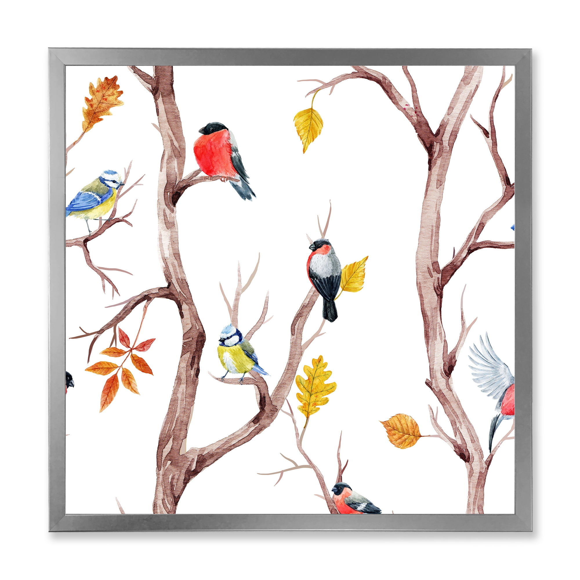 Designart 'Little Birds and Fall Trees' Traditional Framed Art Print