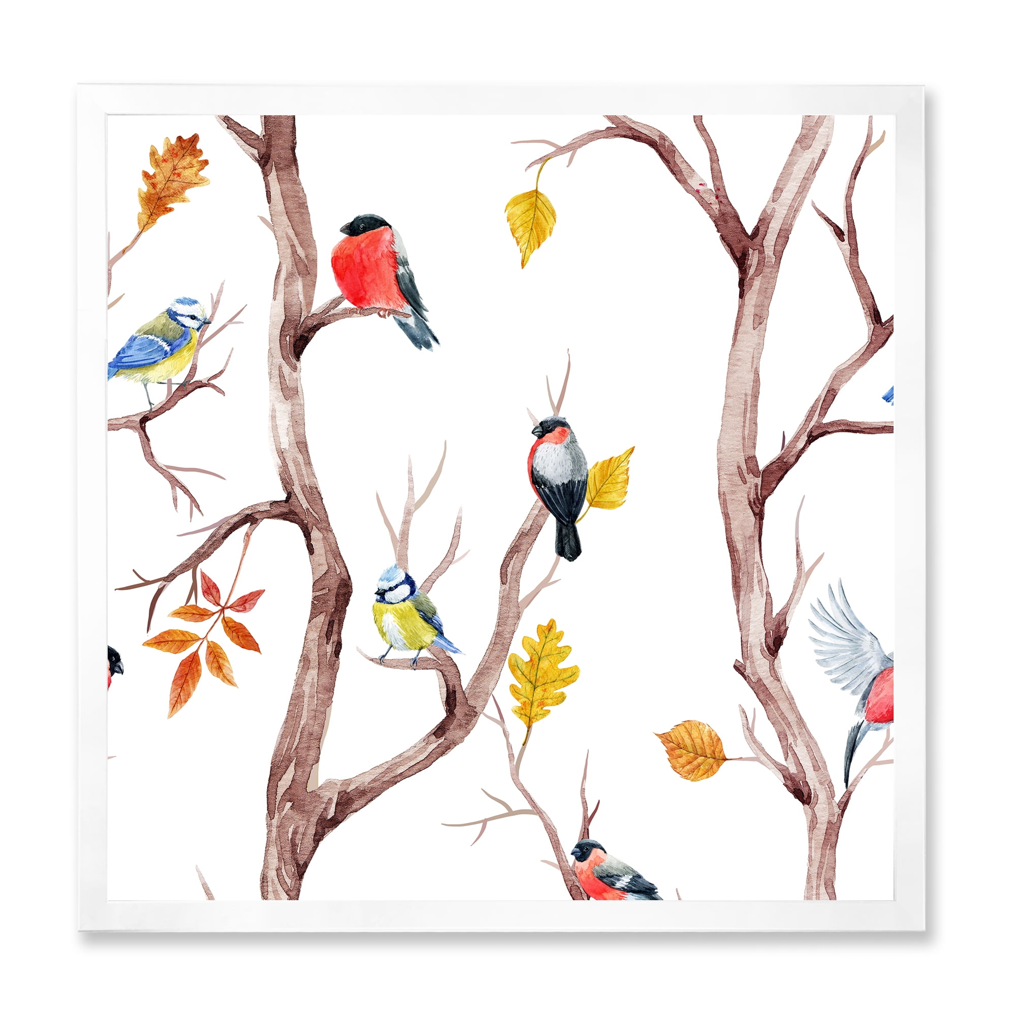 Designart 'Little Birds and Fall Trees' Traditional Framed Art Print
