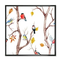 Designart 'Little Birds and Fall Trees' Traditional Framed Canvas Wall Art Print
