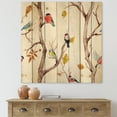 thumbnail image 1 of Designart 'Little Birds and Fall Trees' Traditional Print on Natural Pine Wood, 1 of 5
