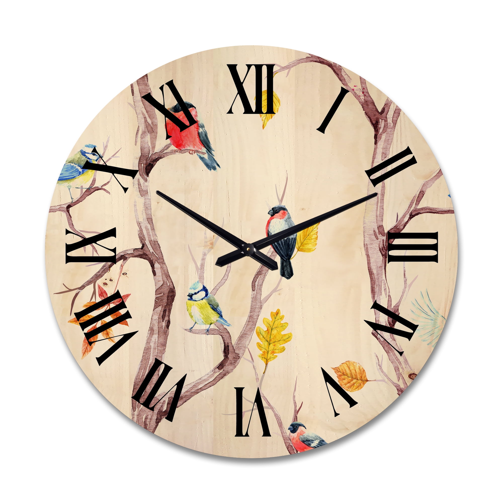 Designart 'Little Birds and Fall Trees' Traditional Wood Wall Clock