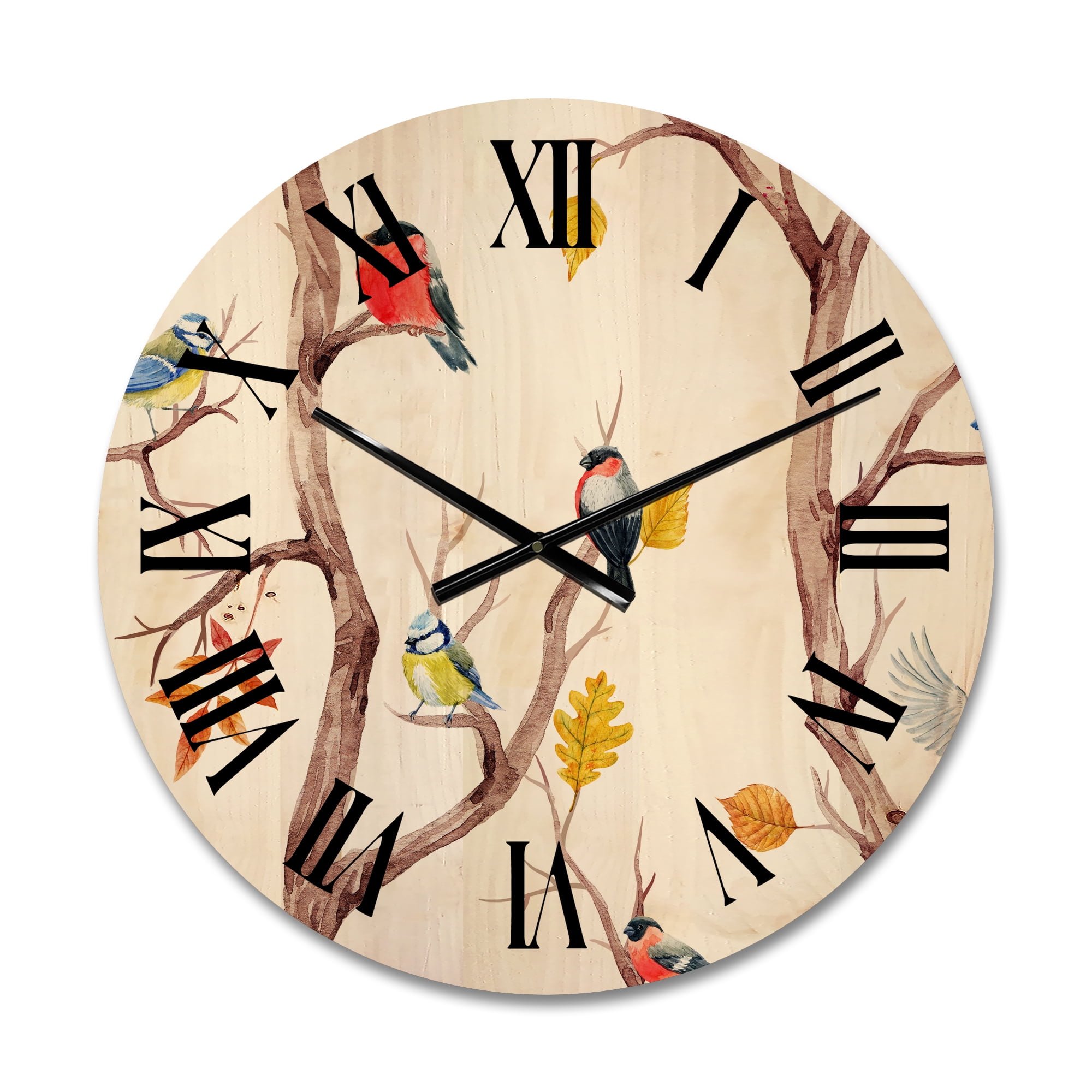 Designart 'Little Birds and Fall Trees' Traditional Wood Wall Clock