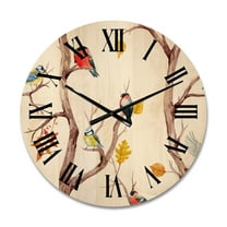 Designart 'Little Birds and Fall Trees' Traditional Wood Wall Clock