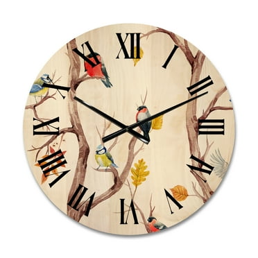 Designart 'Little Birds and Fall Trees' Traditional Wood Wall Clock
