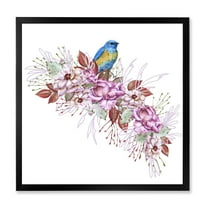 Designart 'Little Blue Bird Sitting On Colorful Boquet of Flowers' Traditional Framed Art Print