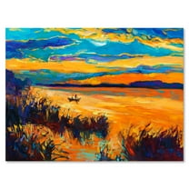 Designart ' Little Boat At The Horizon Of A Lake During Evening Glow ' Nautical & Coastal Canvas Wall Art Print