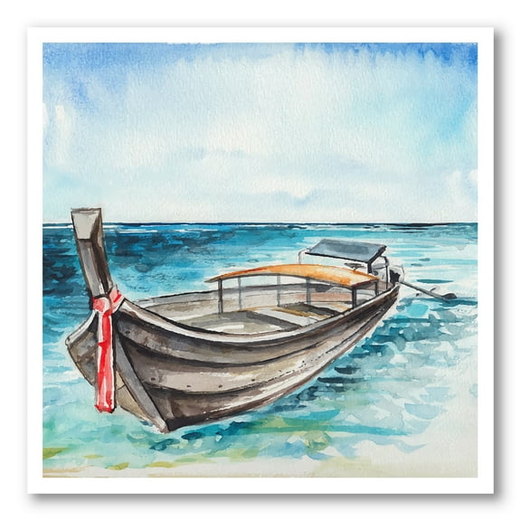 Designart ' Little Boat At The Lake Shore ' Nautical & Coastal Canvas Wall Art Print
