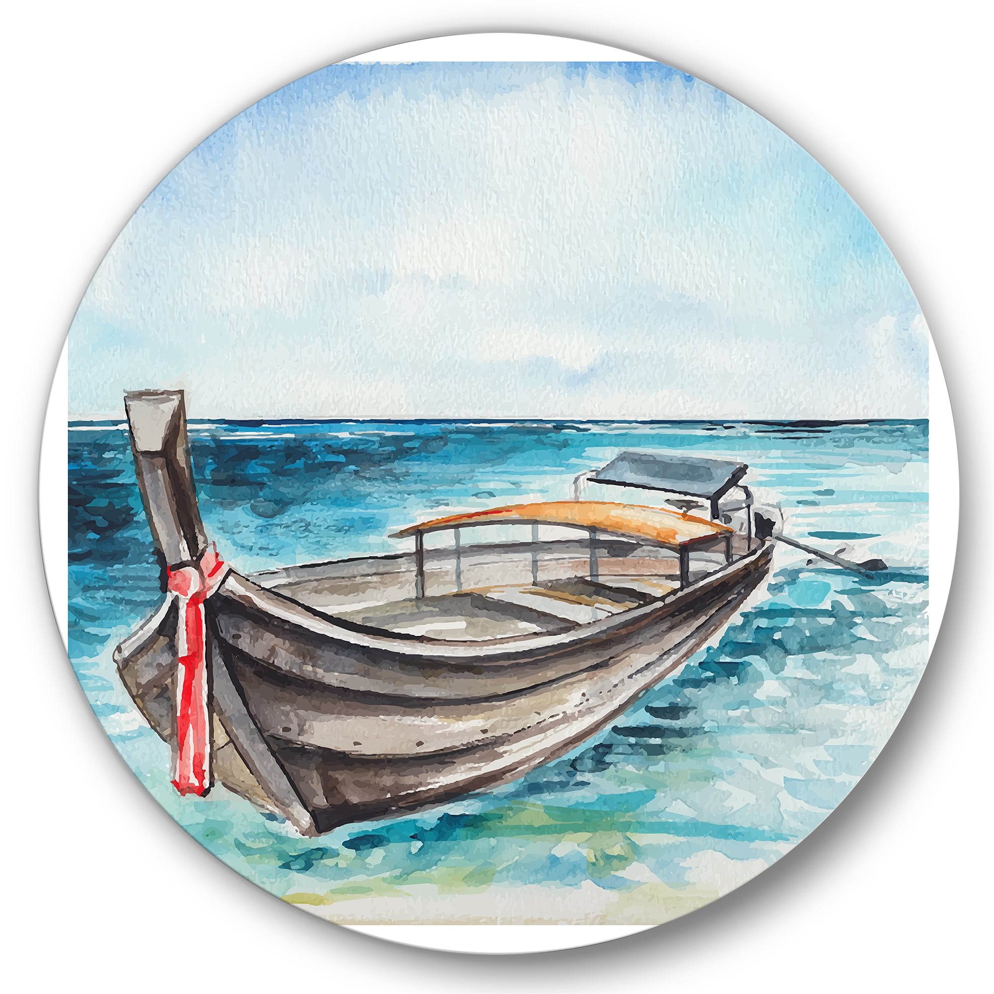 Designart 'Little Boat At The Lake Shore' Nautical & Coastal Circle Metal Wall Art 29x29 - Disc of 29