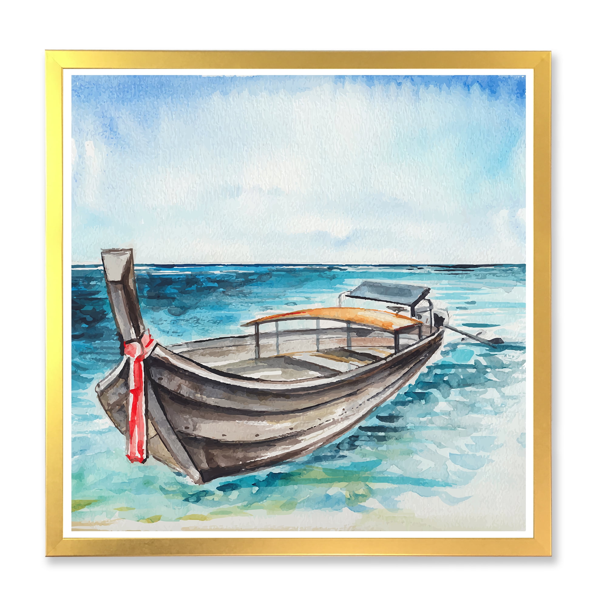 Designart 'Little Boat At The Lake Shore' Nautical & Coastal Framed Art Print