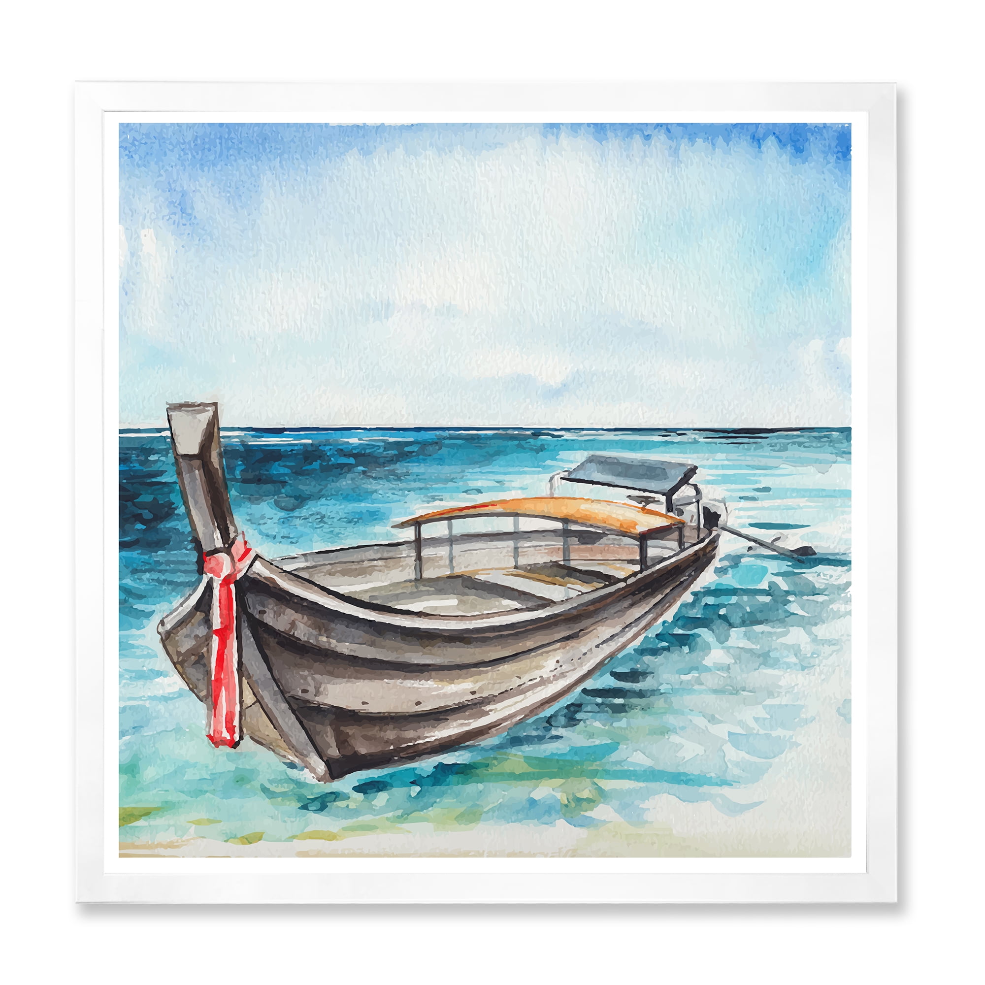 Designart 'Little Boat At The Lake Shore' Nautical & Coastal Framed Art Print