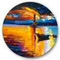 thumbnail image 1 of Designart 'Little Boat By Lighthouse During Evening Glow' Nautical & Coastal Circle Metal Wall Art 29x29 - Disc of 29, 1 of 5