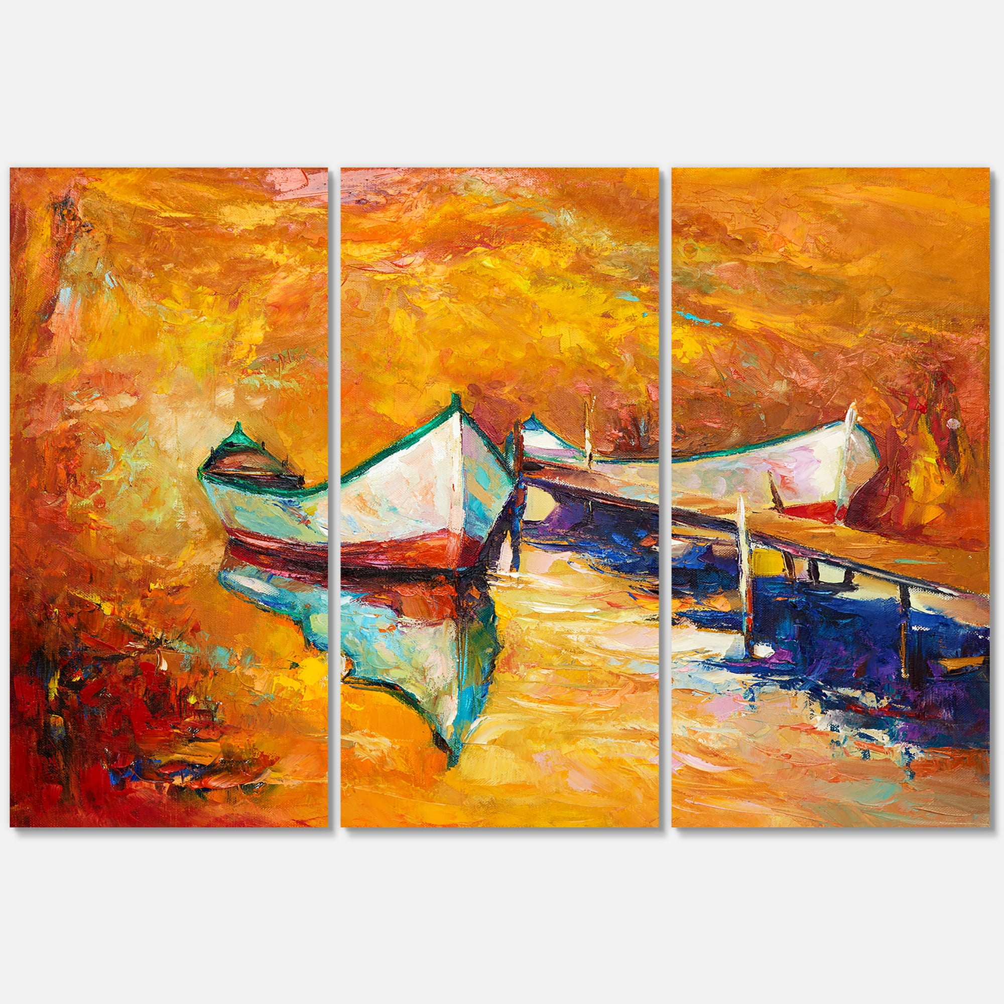 Designart ' Little Boat During Warm and Orange Evening ' Nautical & Coastal Canvas Wall Art Print
