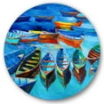 thumbnail image 1 of Designart 'Little Boats Wating In The Blue Harbour' Nautical & Coastal Circle Metal Wall Art 29x29 - Disc of 29, 1 of 5