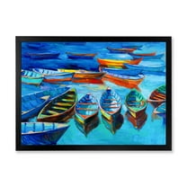 Designart 'Little Boats Wating In The Blue Harbour' Nautical & Coastal Framed Art Print