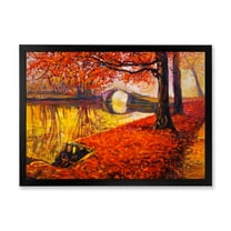 Designart 'Little Bridge In Deep Orange Autumn Landscape I' Traditional Framed Art Print