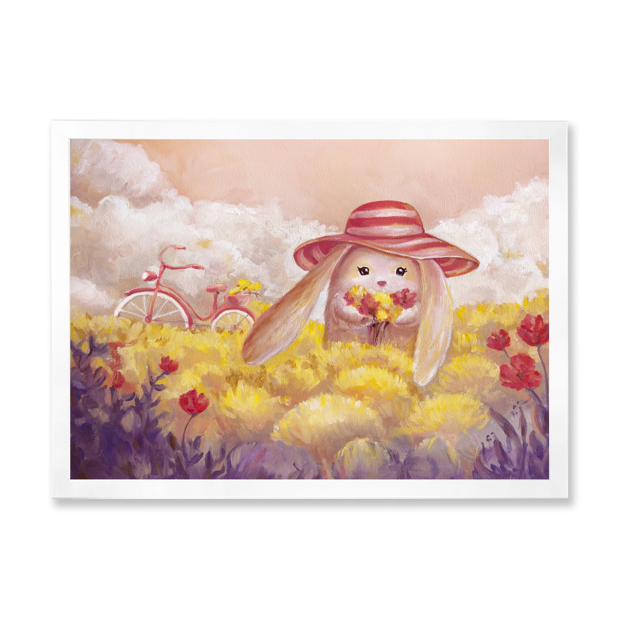Designart 'Little Bunny With Yellow Flowers' Traditional Framed Art Print