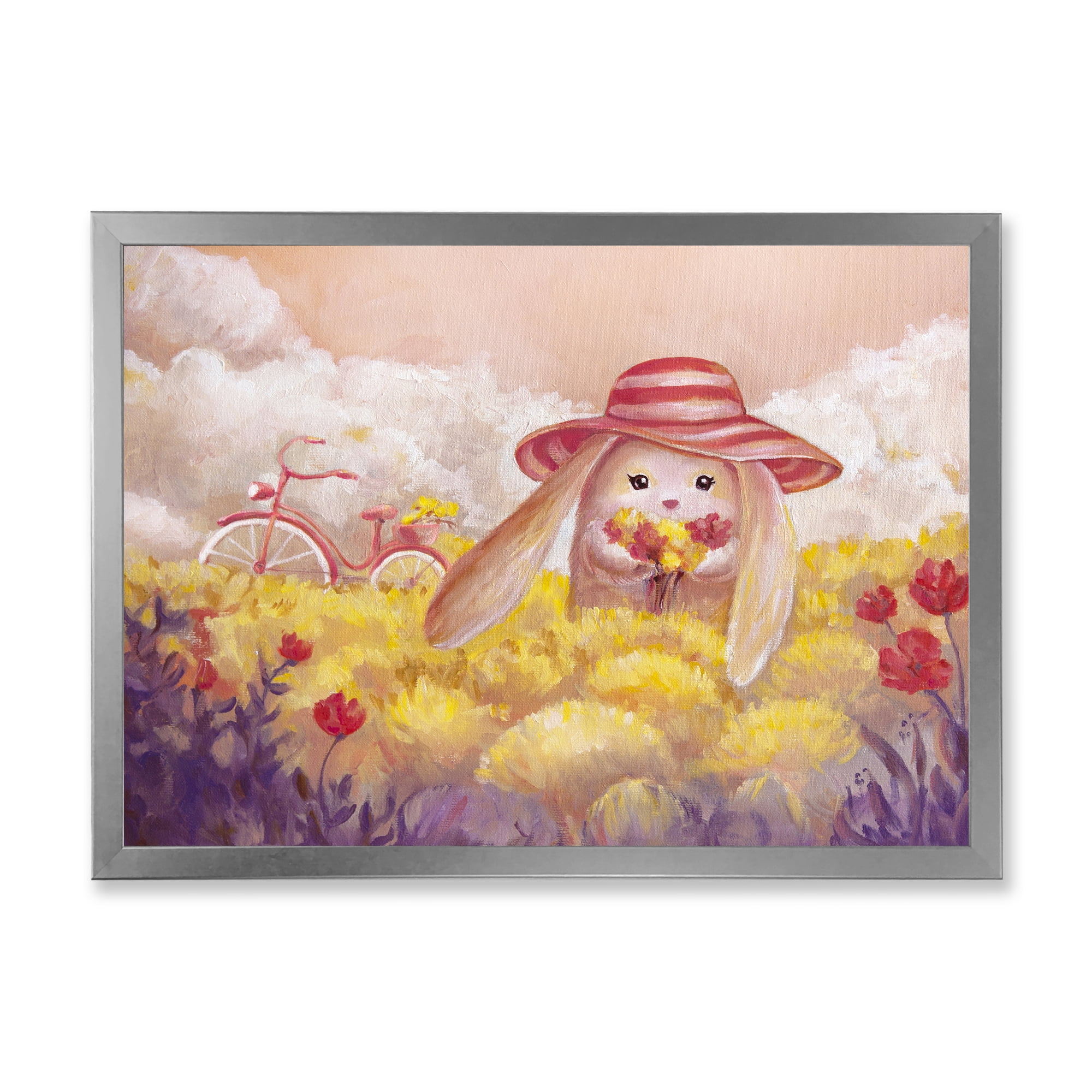 Designart 'Little Bunny With Yellow Flowers' Traditional Framed Art Print