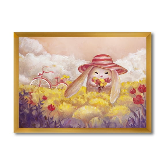 Designart 'Little Bunny With Yellow Flowers' Traditional Framed Art Print