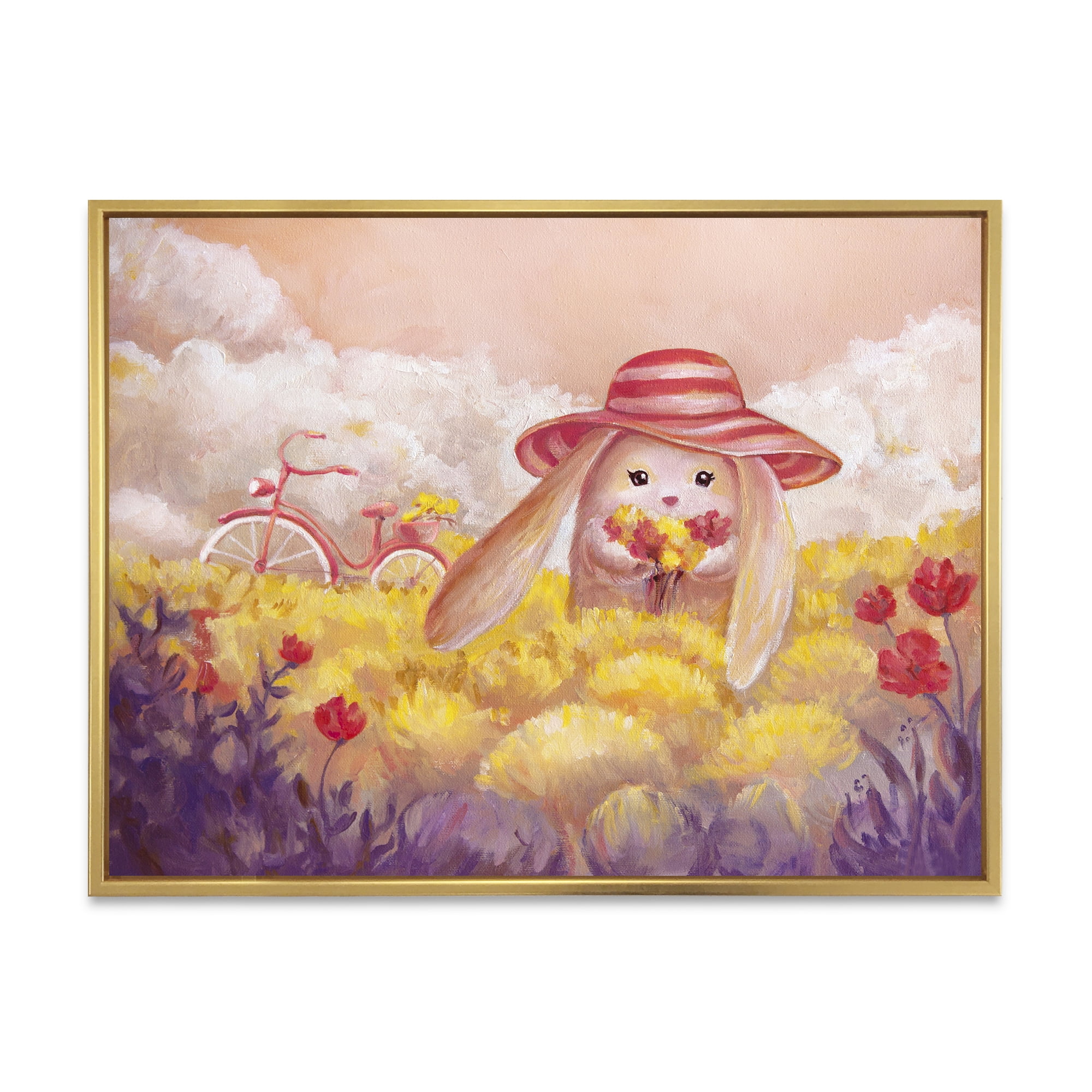 Designart 'Little Bunny With Yellow Flowers' Traditional Framed Canvas Wall Art Print