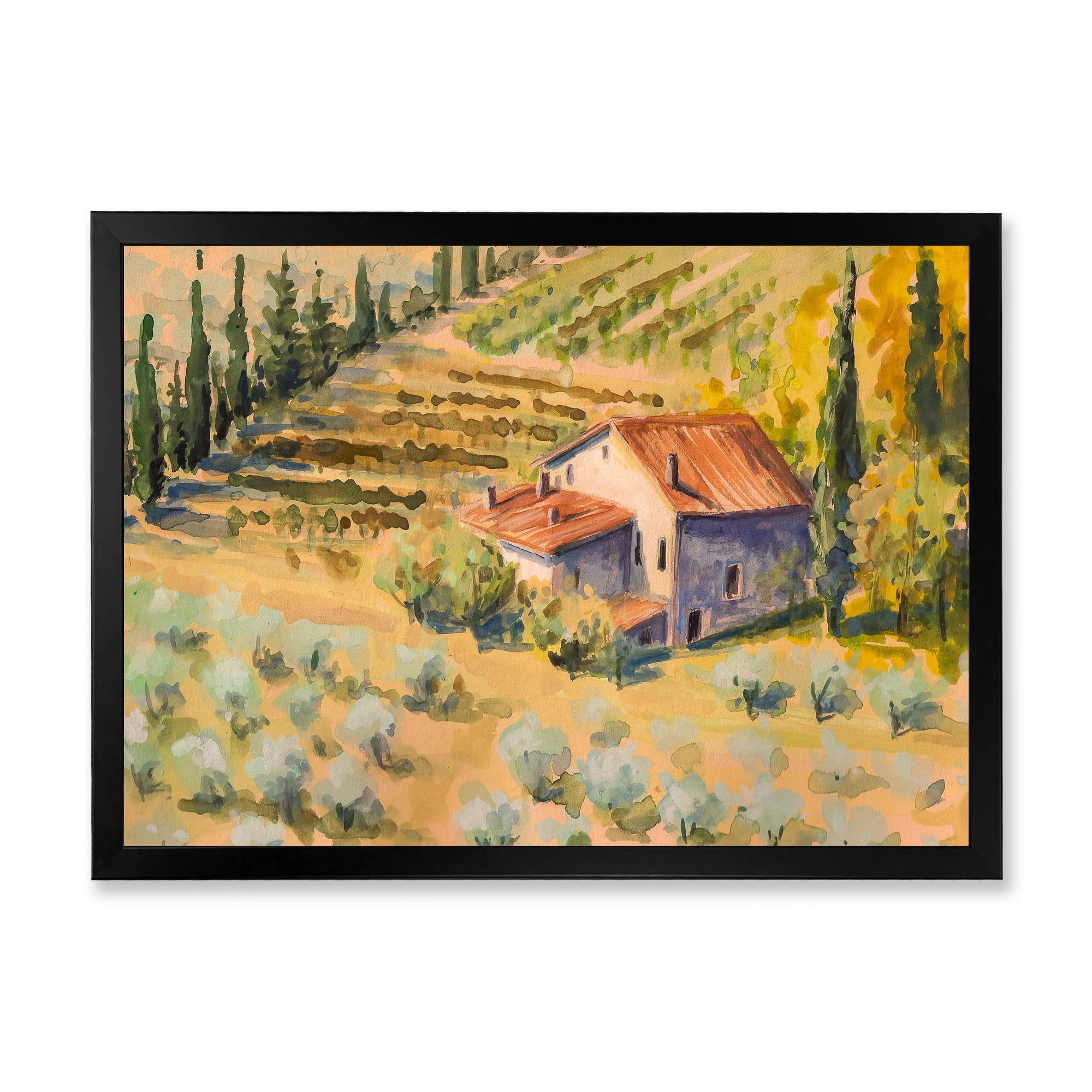 Designart 'Little Farmhouse In Countryside' Country Framed Art Print