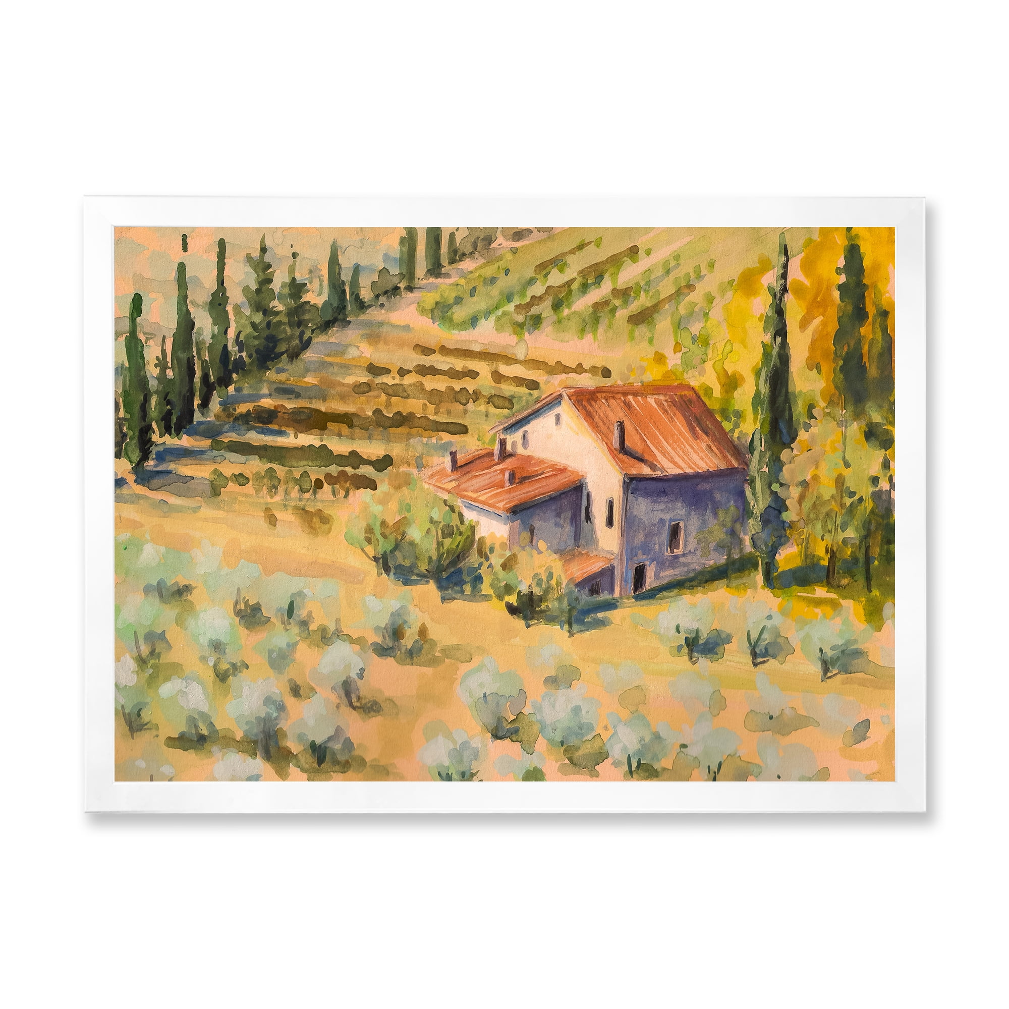 Designart 'Little Farmhouse In Countryside' Country Framed Art Print