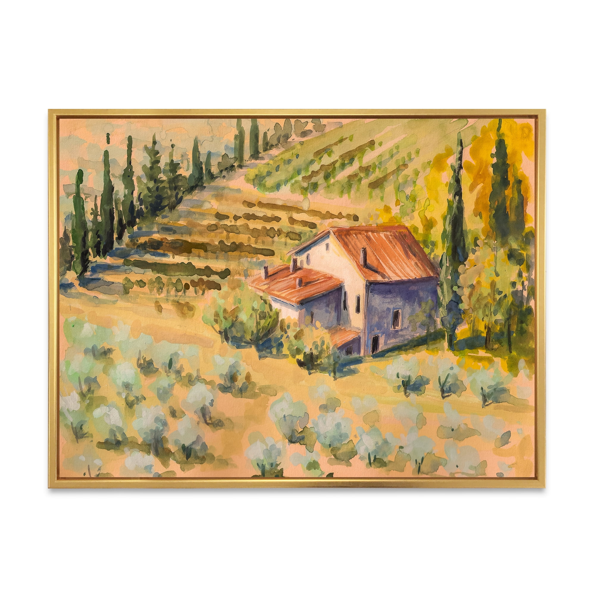 Designart 'Little Farmhouse In Countryside' Country Framed Canvas Wall Art Print
