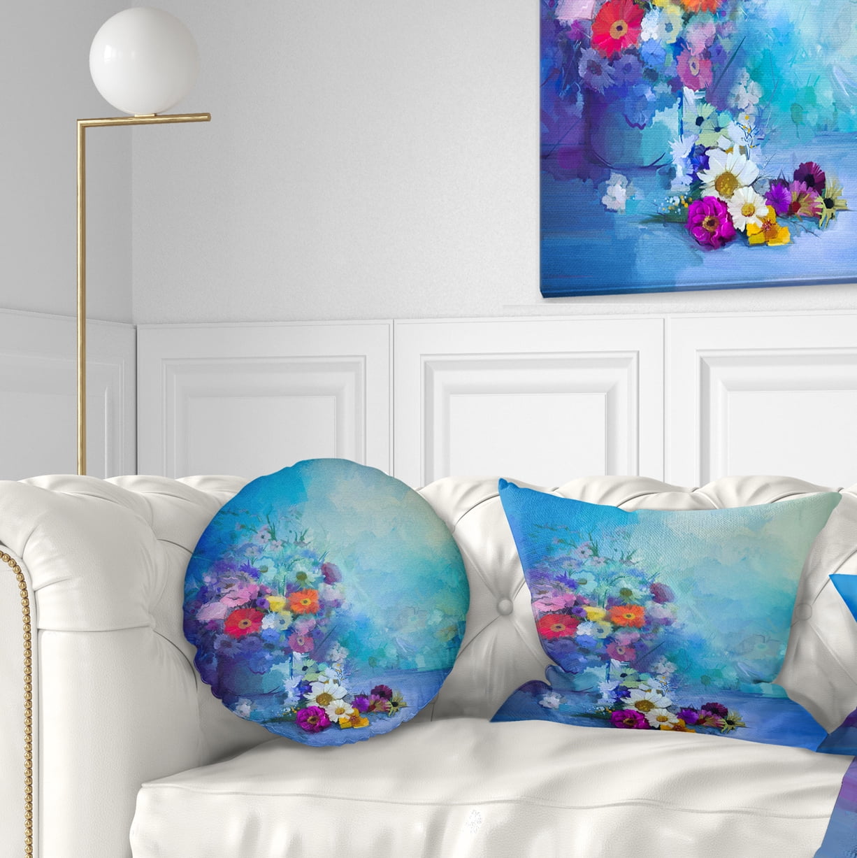 Designart Little Flowers on Blue Background - Floral Throw Pillow - 12x20