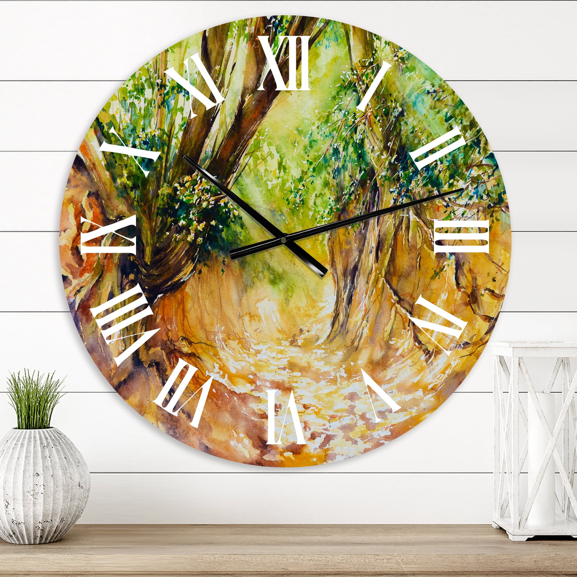 Designart 'Little Forest Road' Traditional Wall Clock