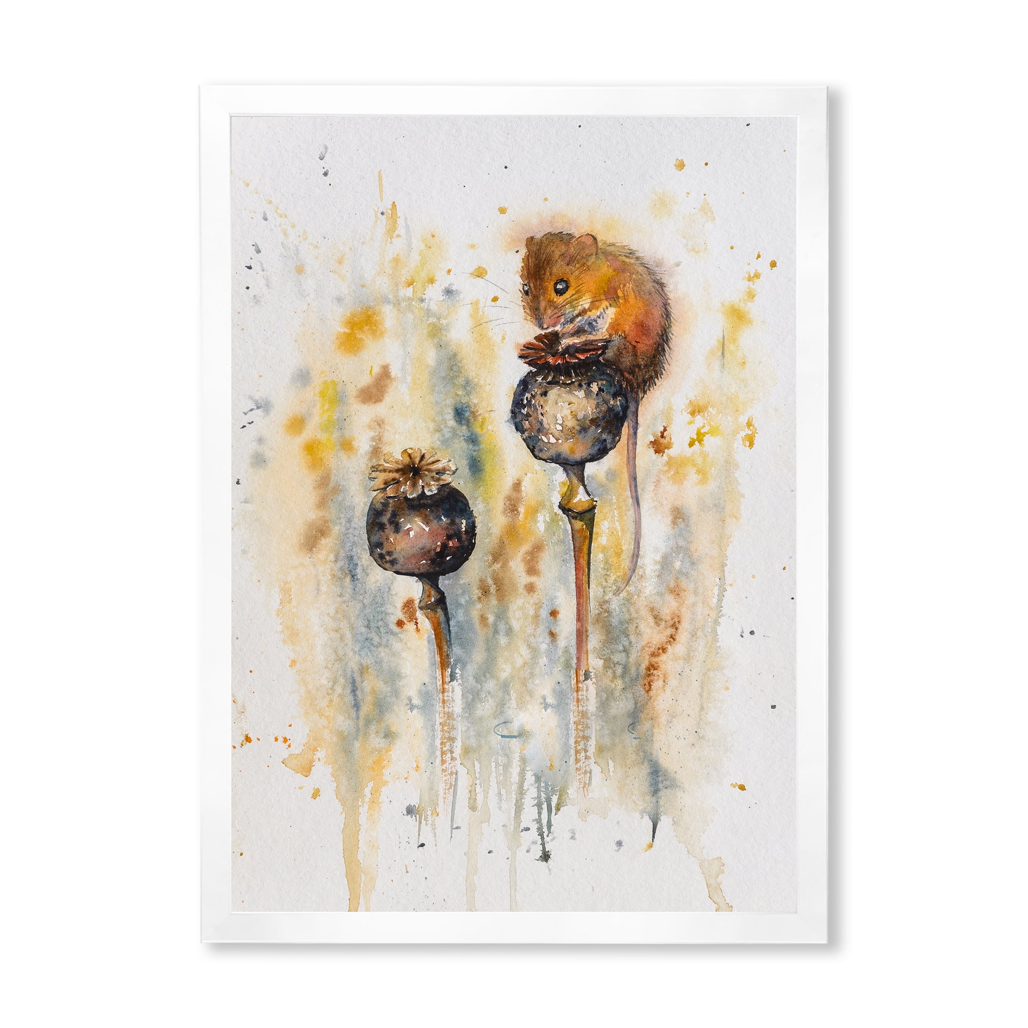 Designart 'Little Mouse Sitting On Poppies' Traditional Framed Art Print