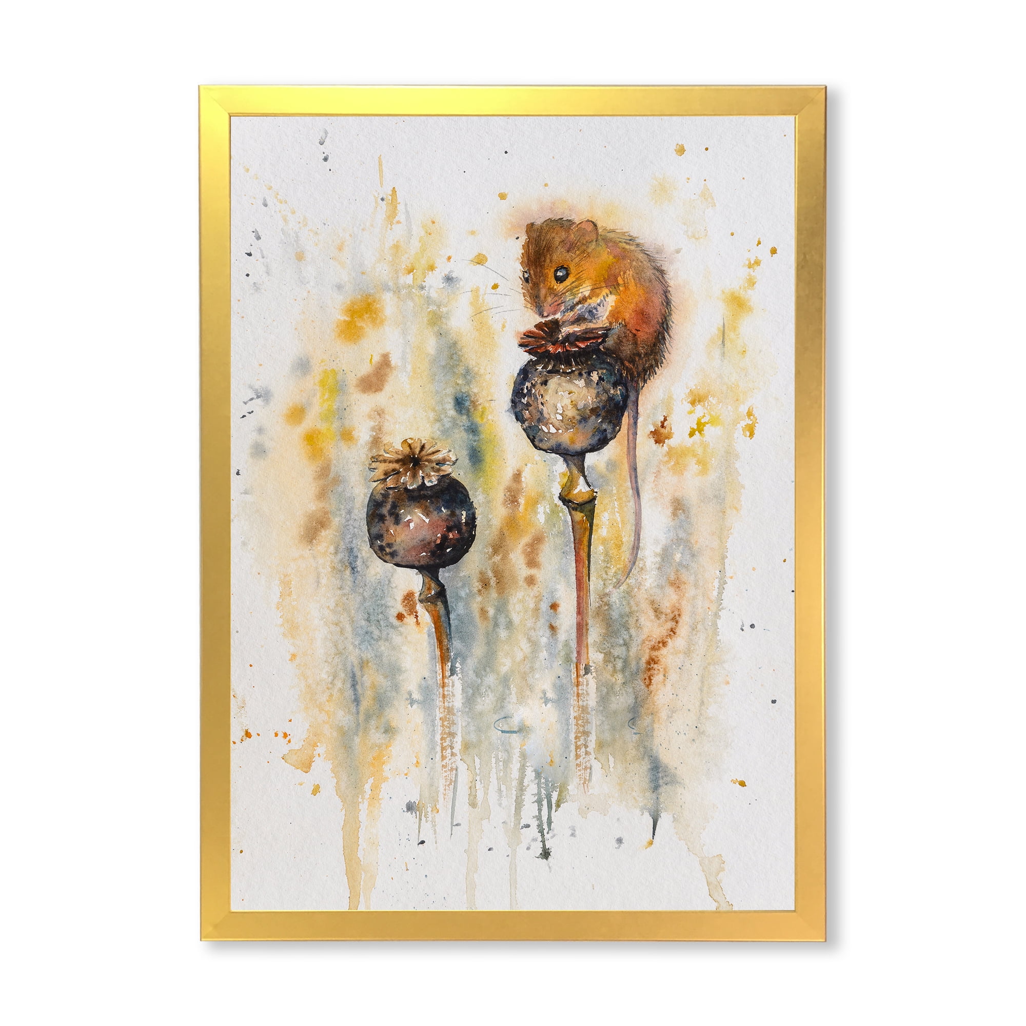 Designart 'Little Mouse Sitting On Poppies' Traditional Framed Art Print