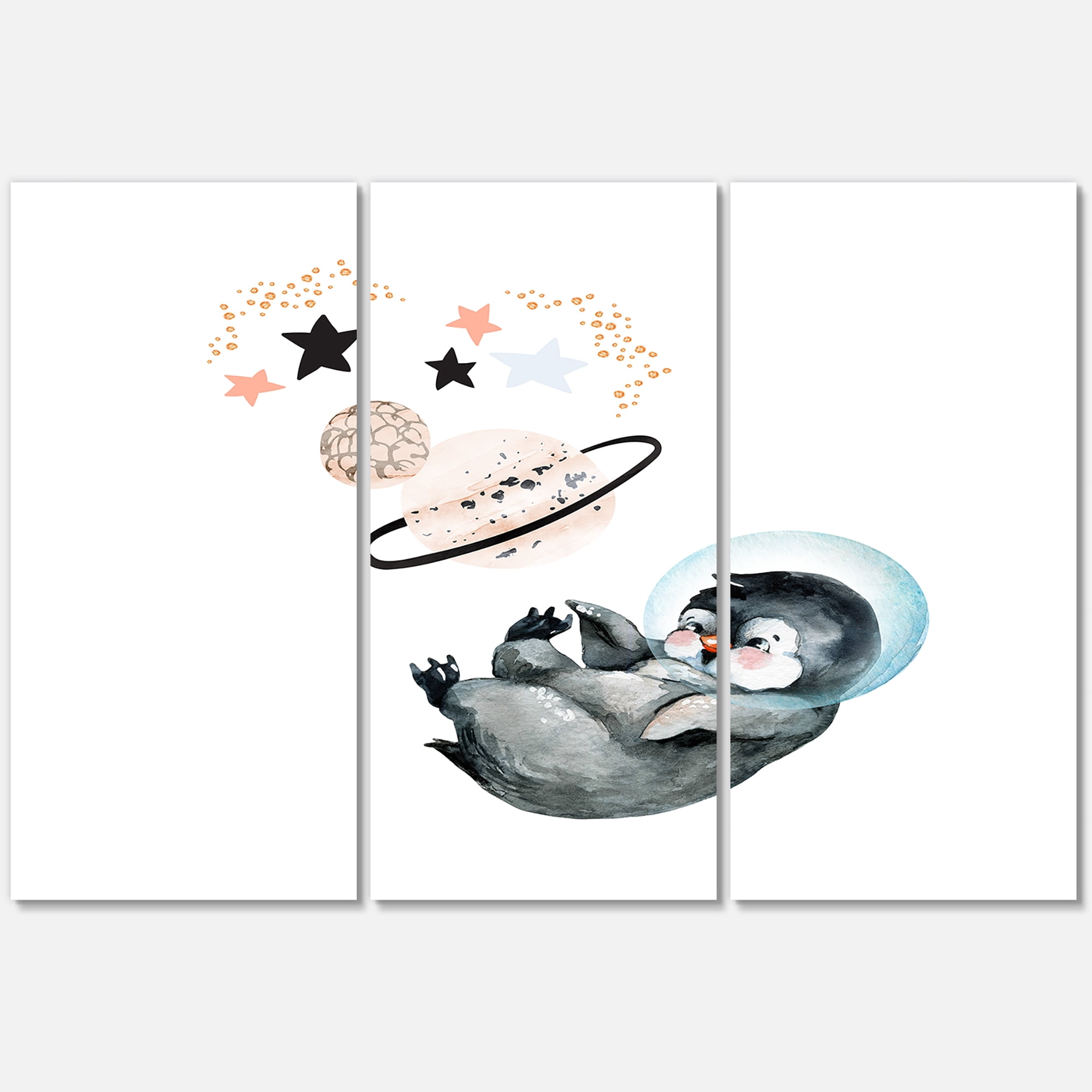 Designart ' Little Penguin With Planets and Stars I ' Farmhouse Canvas Wall Art Print