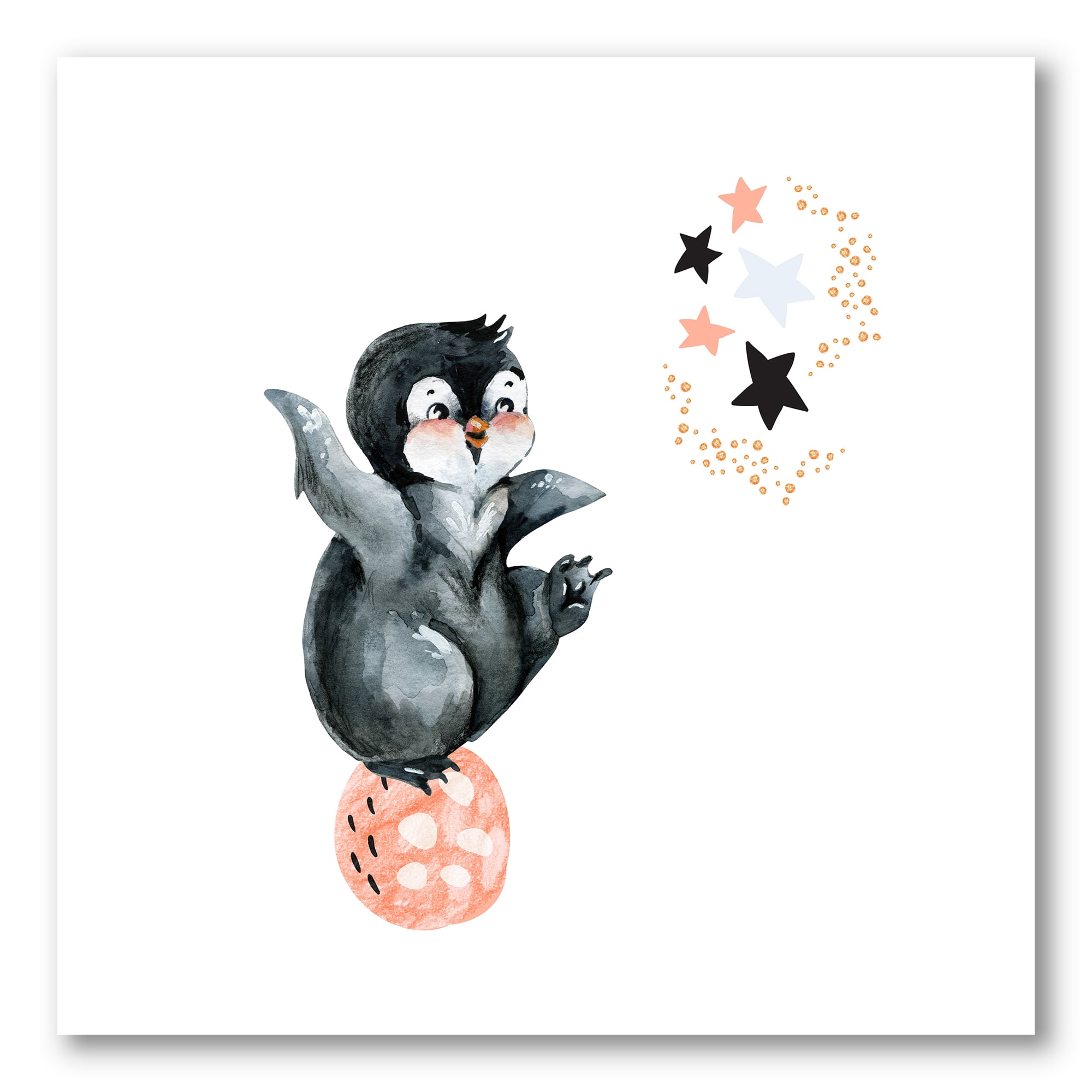 Designart ' Little Penguin With Planets and Stars II ' Farmhouse Canvas Wall Art Print